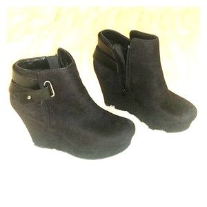 Black Suede Wedge Booties